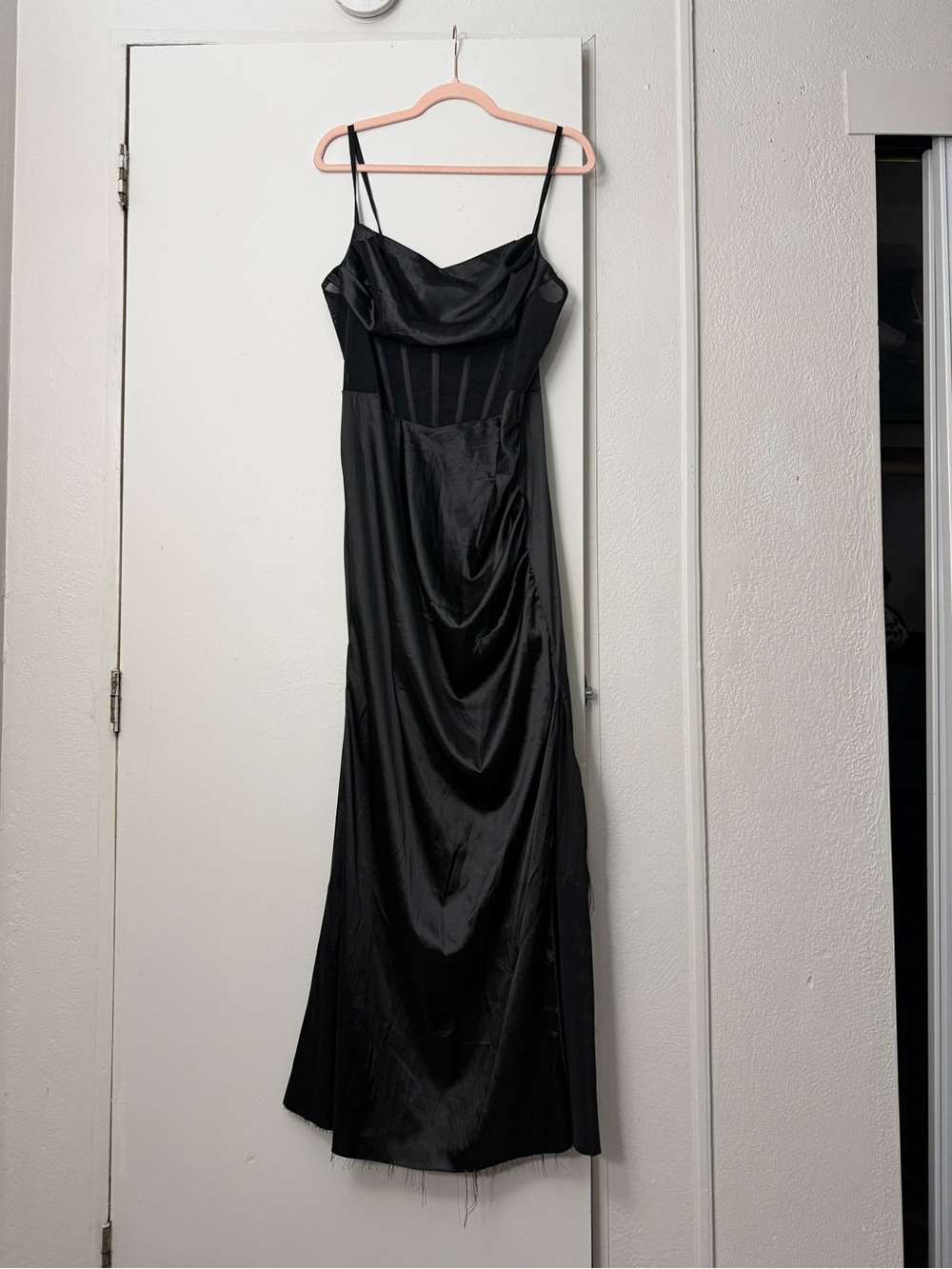 SHEIN Black Satin Cowl-Neck Slip Prom Dress